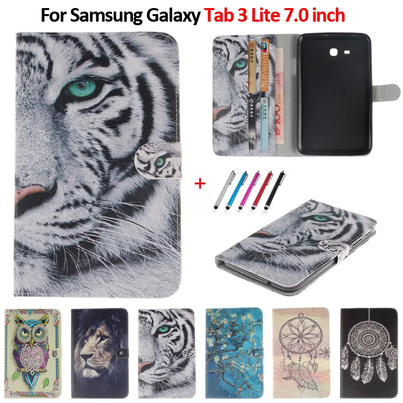 Цветной чехол для планшета С Рисунком Тигра льва панды Samsung Galaxy Tab 3 Lite 7 0 дюймов SM