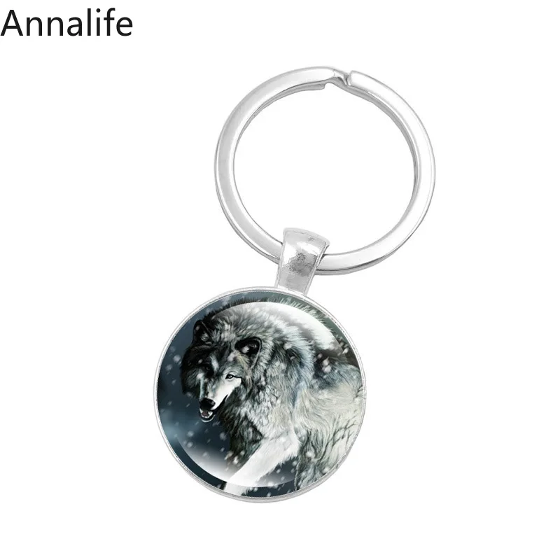 Новинка 2019 брелок для ключей с изображением волка и Луны изделие из стекла