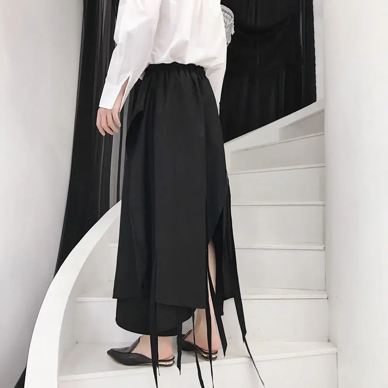 Необычные брюки на шнурке женские корейские модные новые черные дикие Джокер 2019