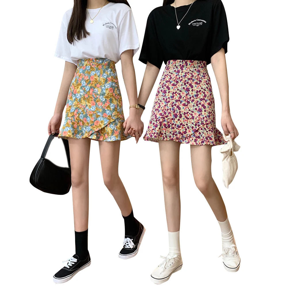 

Sexy Women Skirts Boho Style Ruffle Floral Print Skirt Fashion Hem Skirt for Ladies Girls Summer Clothes Womens A Line Skirts