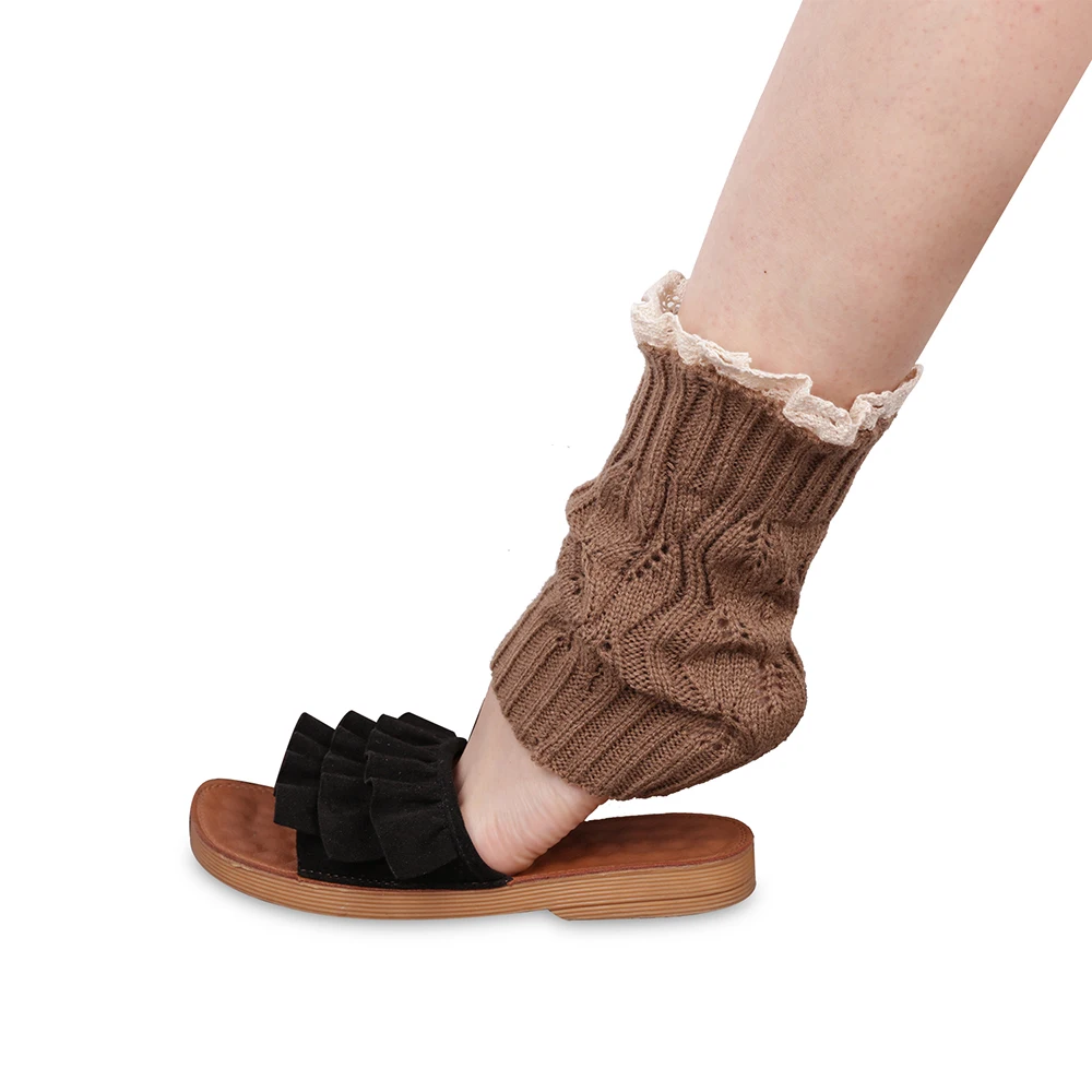 

1 Pair Khaki Color Crochet Knitted Leg Warmers Boot Cuffs Toppers Crochet Stylish Winter Foot Warmer Socks for Women Accessories