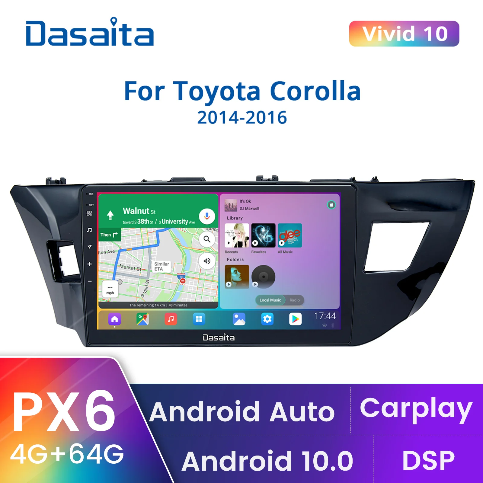 

Dasaita 10.2" Android 10.0 Car GPS Radio Player for Toyota Corolla 2014 2015 2016 with PX6 4GB 64GB Auto Stereo Multimedia