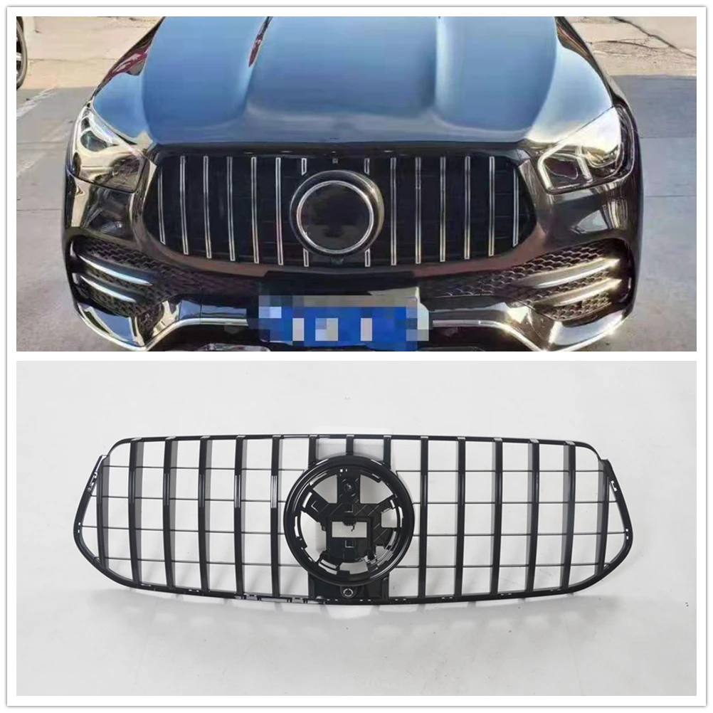 Grill Front Grille For Mercedes Benz W167 GLE Class 2019 2020 GT Style Black/Silver Upper Bumper Hood Mesh Grid With Camera Hole