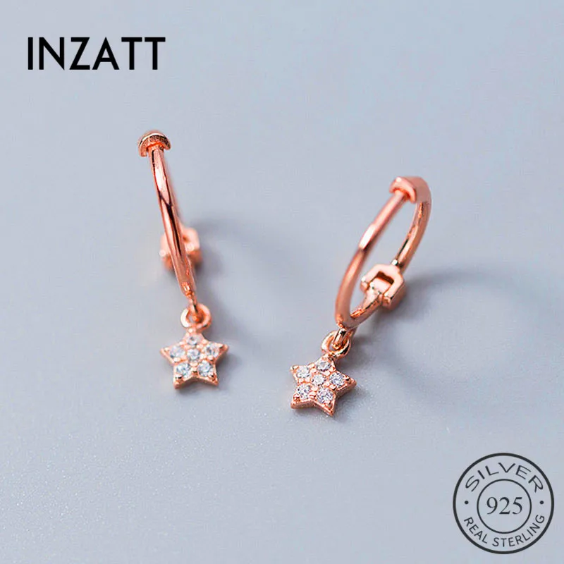 INZATT настоящее 925 пробы серебряные циркониевые серьги-кольца в форме звезды