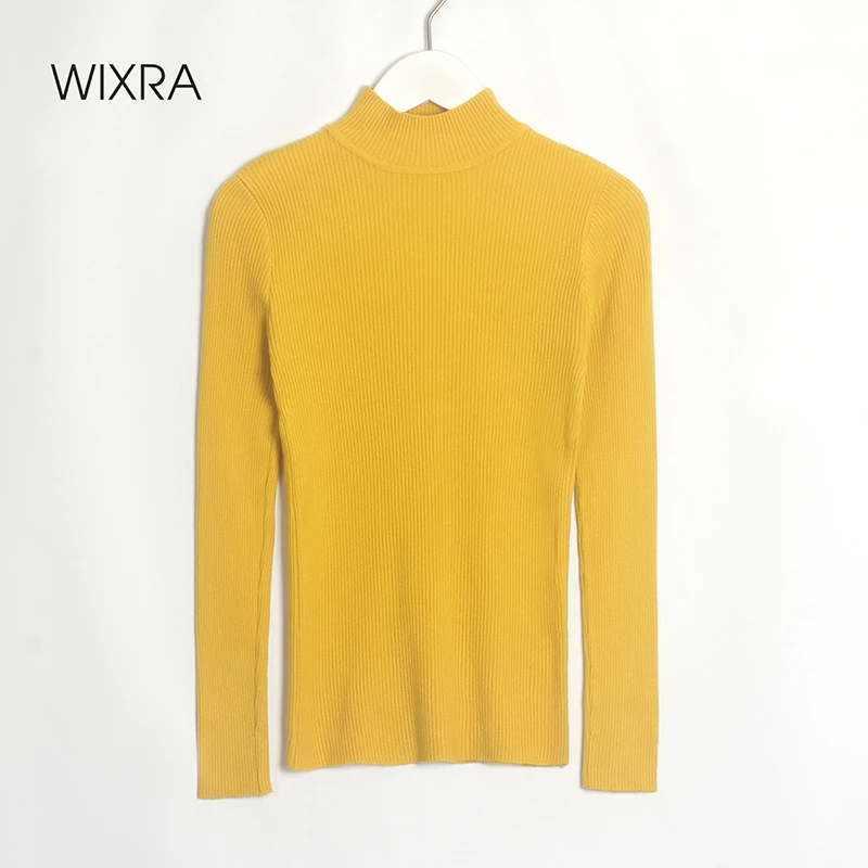 

Wixra High Stretch Sweaters Turtleneck Pullovers Soft Pulls Bright Color Basic Slim-Fit Tight Jumper Autumn Winter Hot