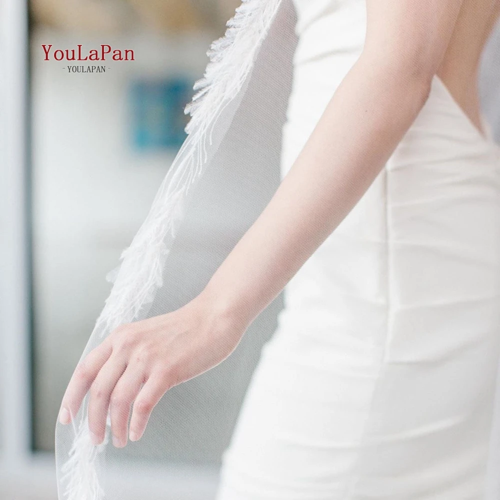 

TOPQUEEN V23 Luxury Wedding Hair Comb with Pearls Feather Pearl Wedding Veil Ivory White Wedding Bridal Shawl Voile Cathedral