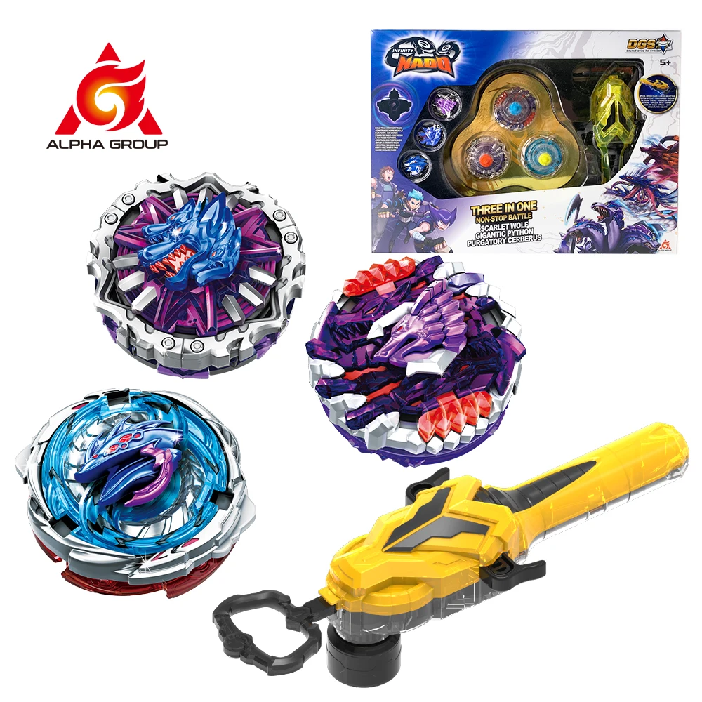 

Infinity Nado 5 Uperpowered 3-in-1 set Python & Cerberus & Wolf Magic Pro Spinning Tops With Special Magnetic Launcher