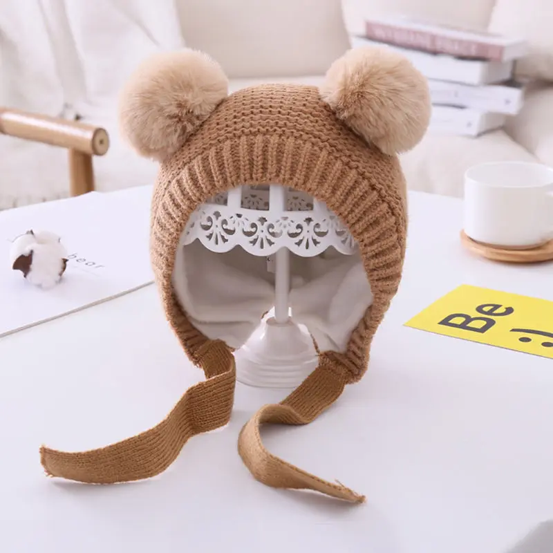 Милая шапка для маленьких девочек зимняя вязаная теплая детская шапочка с