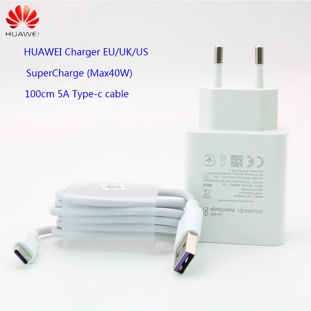 Зарядное устройство для Huawei Mate 30 Pro оригинальное быстрое зарядное 40 Вт Usb адаптер