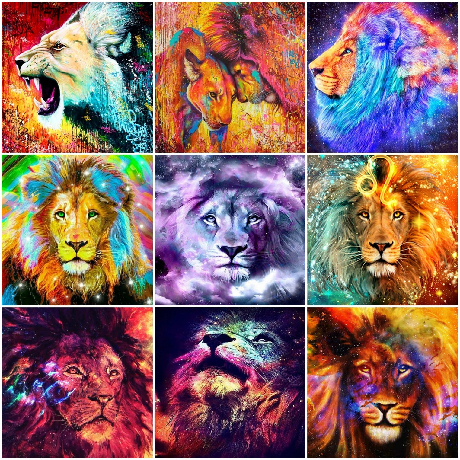 

AZQSD Diamond Art Painting Lion Cross Stitch Kits Full Square Diamond Embroidery Animal Mosaic Rhinestones Handicraft Home Decor
