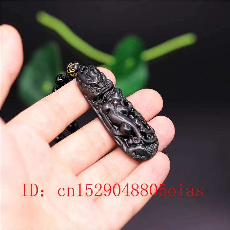 Китайский натуральный черный зеленый нефрит Дракон Тигр ожерельлье из бисера