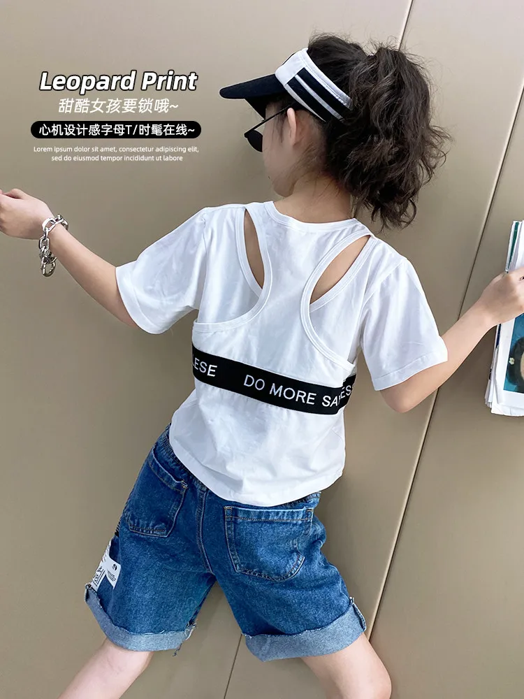 

Baby Girl All-match T-shirt Bottoming Shirt 2021 Summer New Korean Version of Children's Casual Design Letter Printing Top