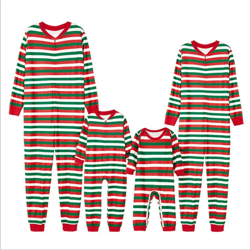 

2021 Family Matching Clothes Cotton Baby Pajamas Stripes Style Daddy Mommy and Me Clothing Suit New Set Of One-piece Sleepwear