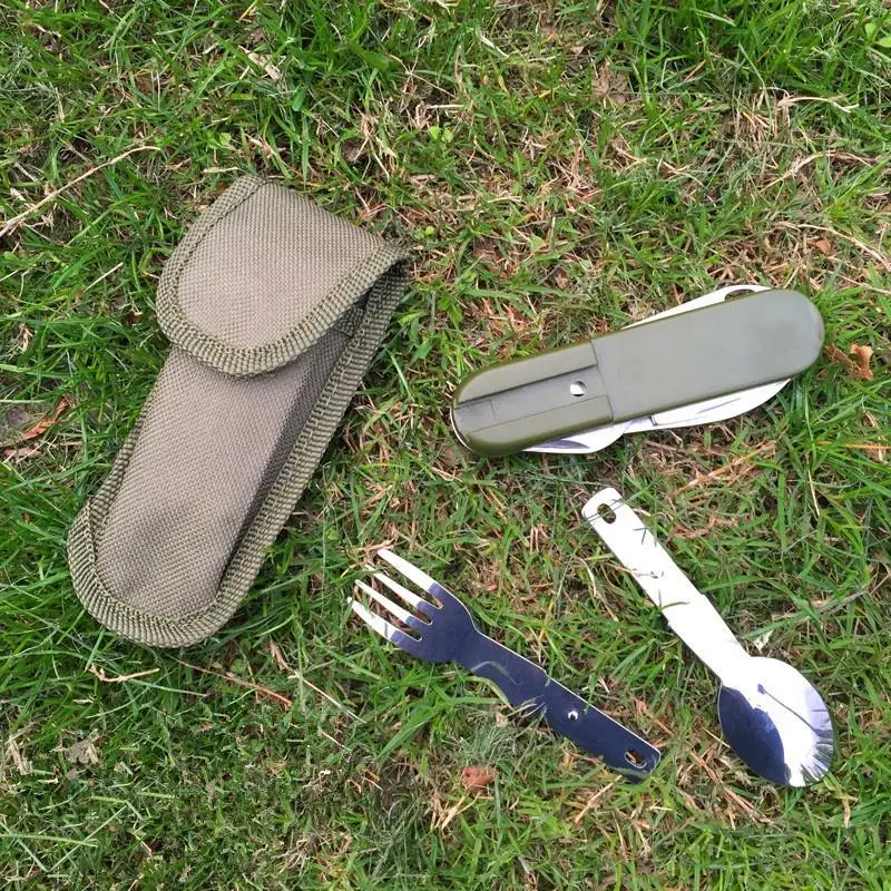 Армейский зеленый складной портативный столовый прибор из нержавеющей стали для