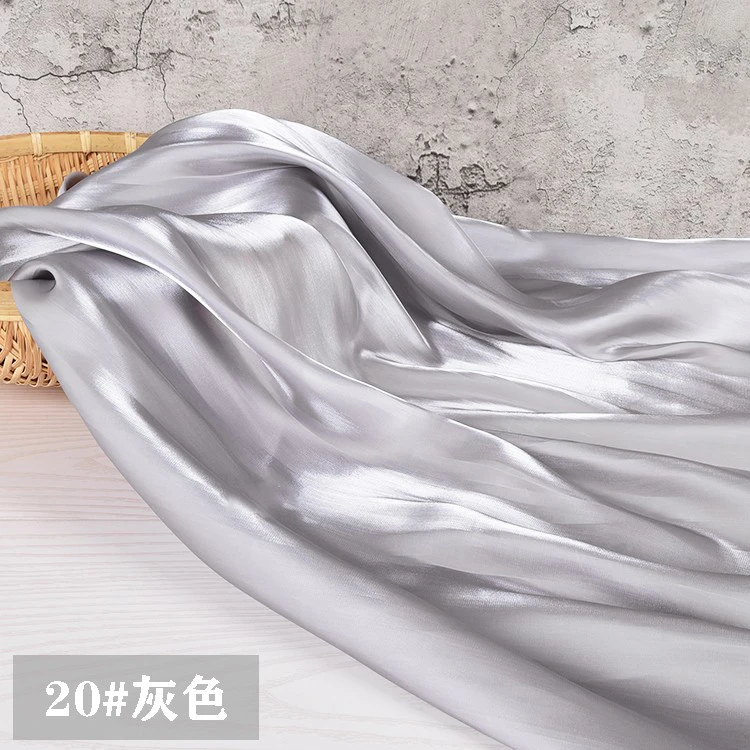 

Light grey ice feeling super soft crystal silk Island satin fabric silky glossy pleated shirt skirt fabric