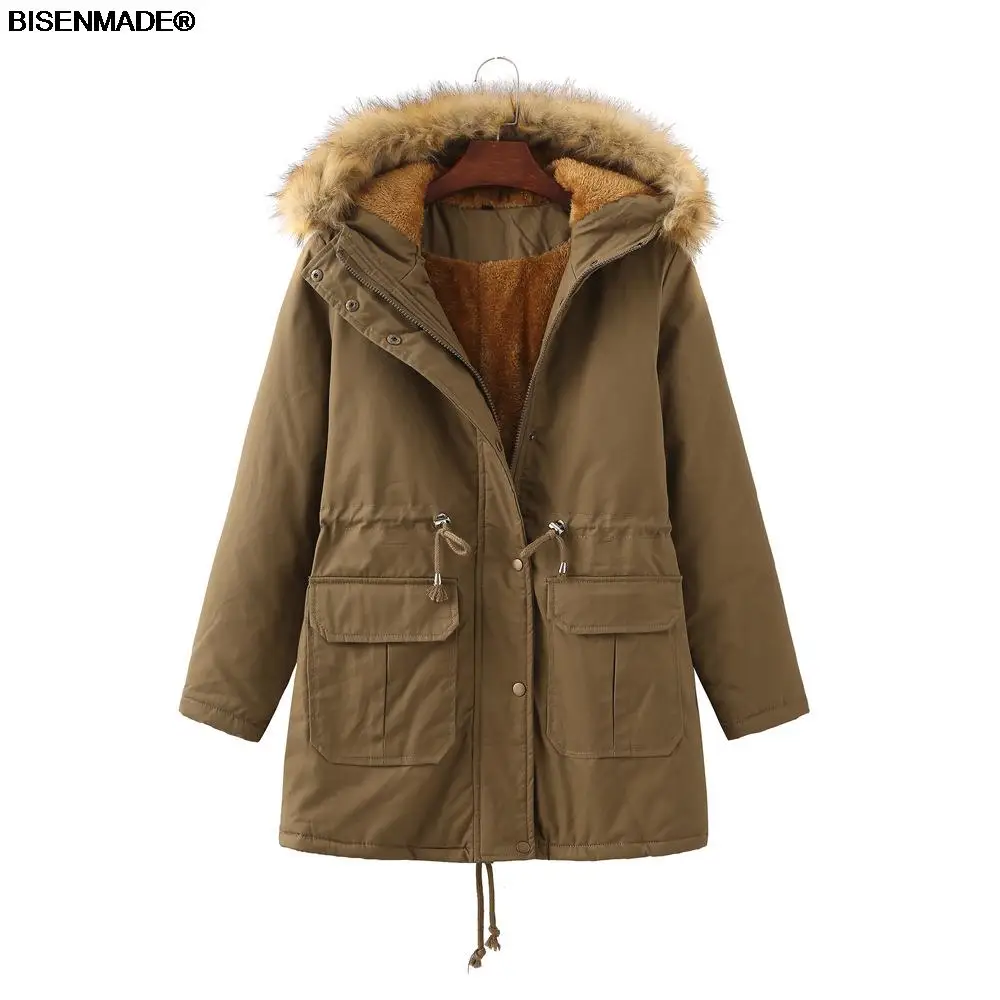 

Зимняя парка, женская одежда, модель 2021 года, новое флисовое пальто с завязками на талии, куртка с капюшоном, европейская теплая верхняя одеж...