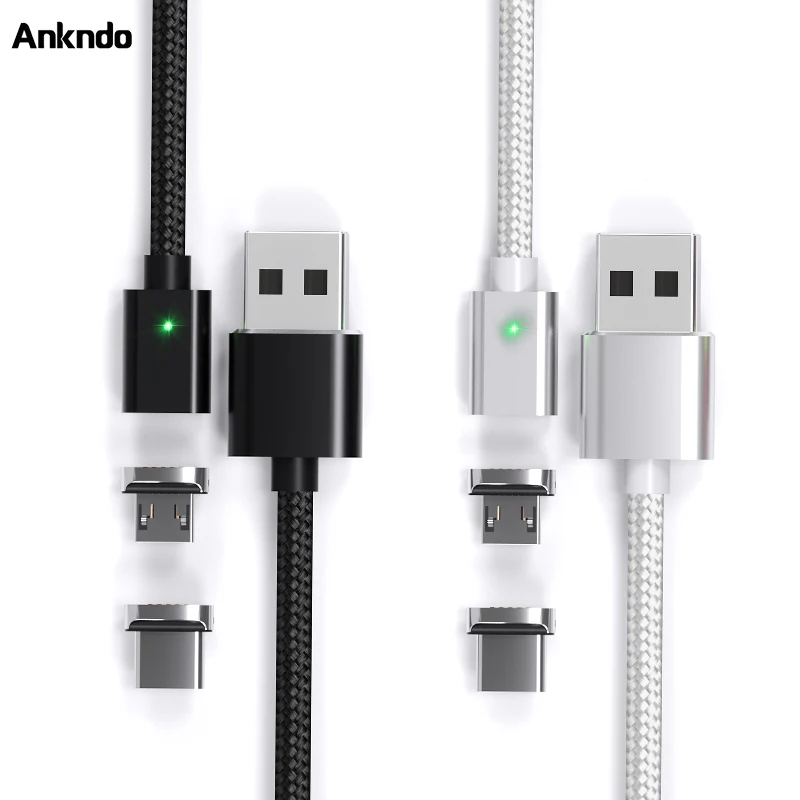Ankndo Магнитный кабель Micro USB Type C для быстрой зарядки светодиодный шнур
