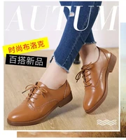 women brogue shoes woman flats autumn spring womens oxfords genuine leather full black flat office derby female shoes