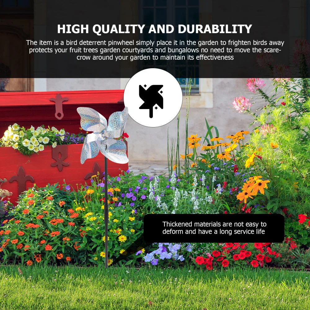 

2PCS Bird Repellent Pinwheel Garden Wind Garden Windmill (Silver)