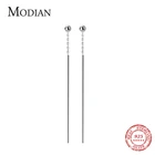 Женские длинные серьги-гвоздики Modian, минималистичные серьги из стерлингового серебра 100% пробы с простыми бусинами, вечерние ювелирные украшения, аксессуары