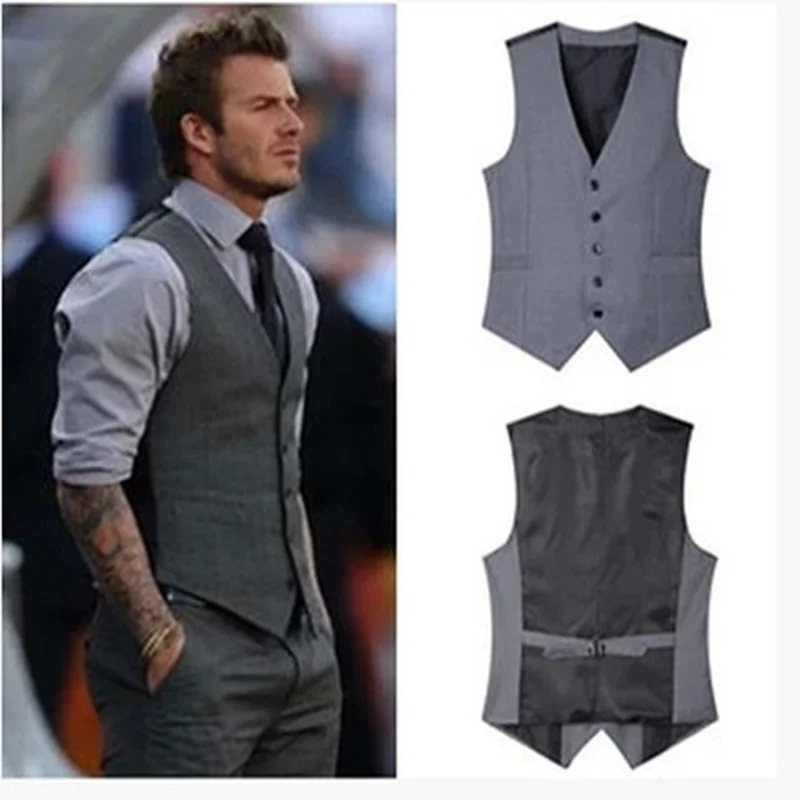 

Suit Vest Men Cotton Fashion Solid Color Black Gray Cotton Business Vest Man Wedding Dress Cusual Boutique Sleeveless Waistcoat
