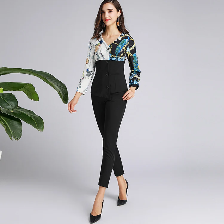 Женские Подиумные комплекты-двойки Сексуальная Асимметричная блуза с v-образным