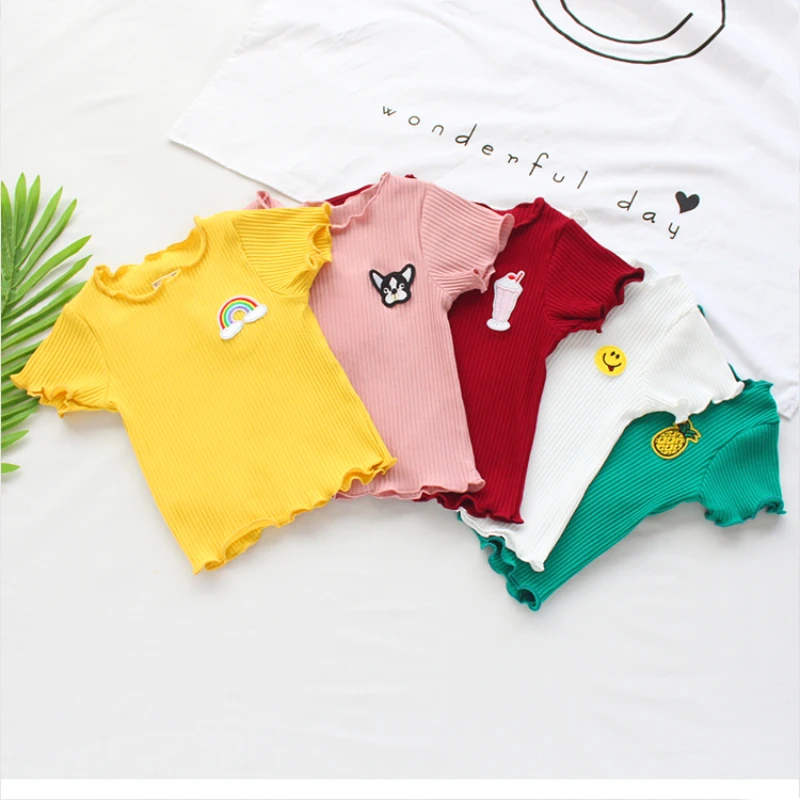 

Girl Baby Short-sleeved T-shirts Summer Thin Cotton Ear Elastic Tops White Solid Tees Children's Clothing 1-4Y Kids Clothes