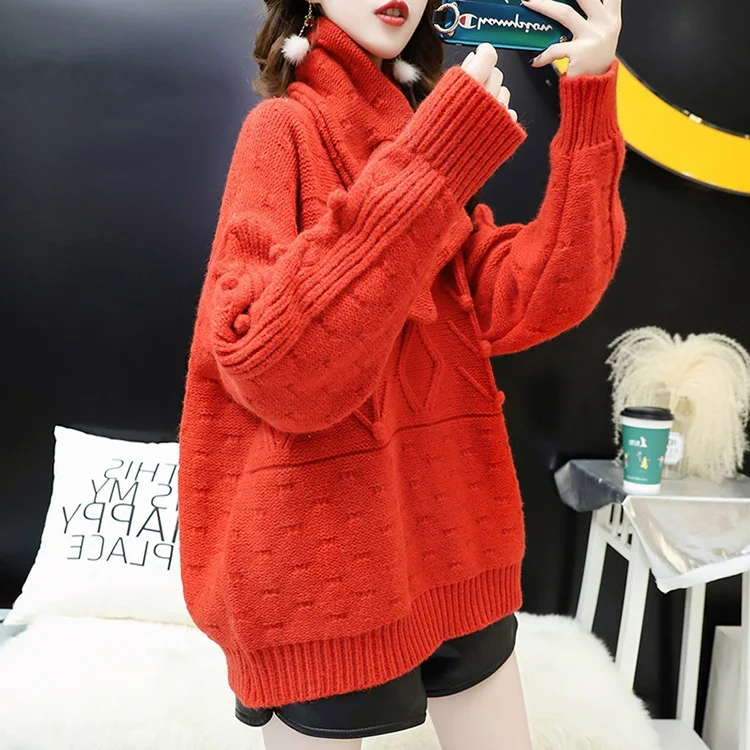 

Осень-зима 2020, женский свитер, Модные свободные женские пуловеры с круглым вырезом и длинными рукавами, вязаные повседневные ленивые топы с ...