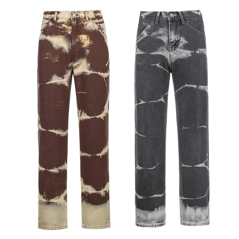 Женские прямые джинсы с завышенной талией винтажные контрастные брюки из денима
