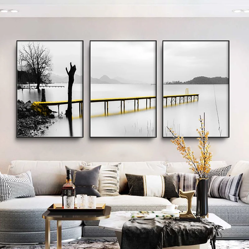 

Minimalist Black And White Seaside Decorative Picture Golde Bridge Wall Art Poster Canvas Print Decor Office Interior Paintings