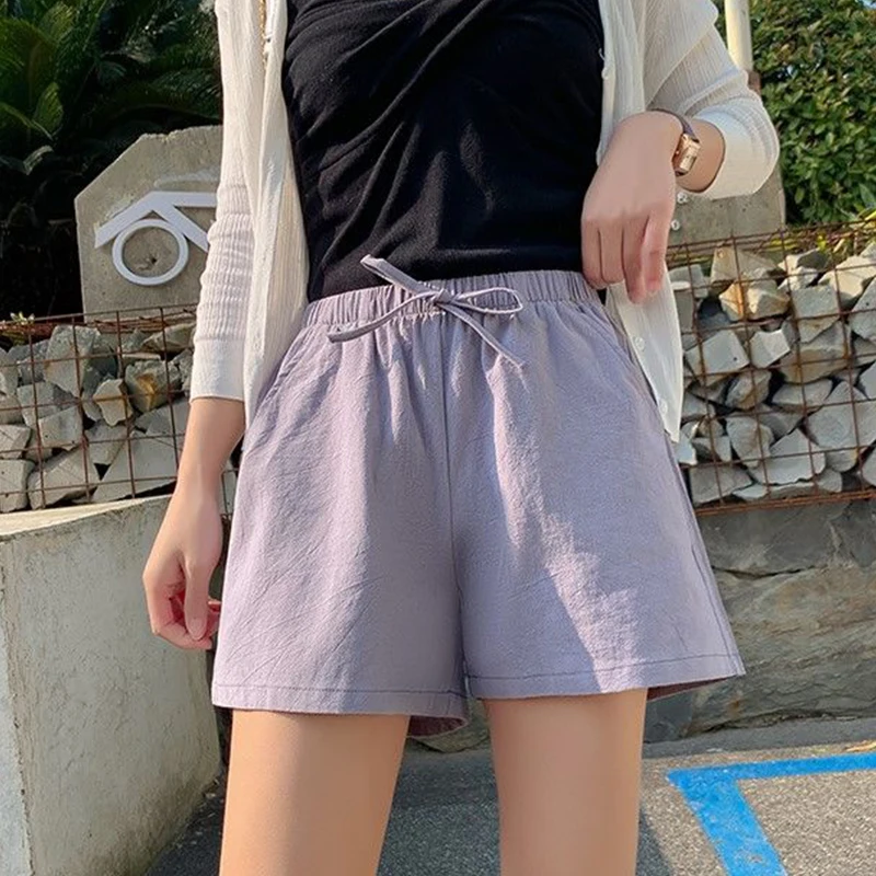

Fashion Women Short Summer Casual Solid lacing shorts high waist loose short for girls Soft Cool female short