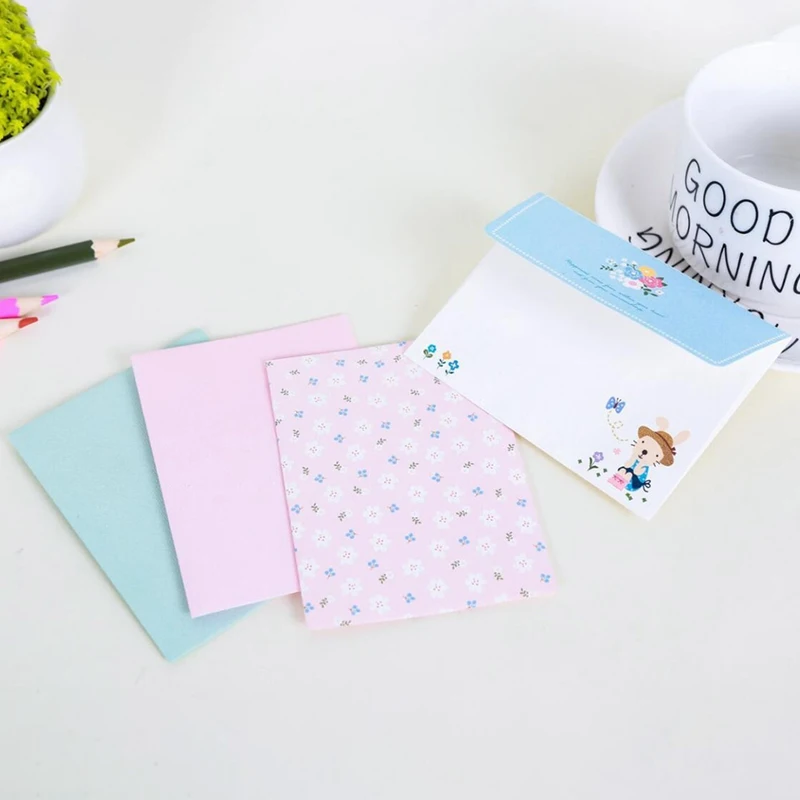 4 с буквами на листе бумаги и 2 шт конвертов в наборе мини-цветок животных блокнот