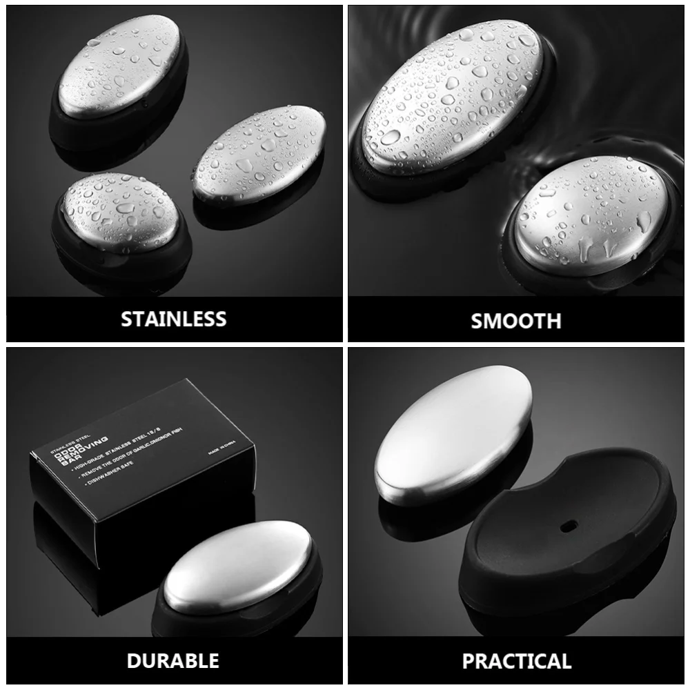 

2pcs Kitchen Stainless Steel Soap Hand Odor Eliminator Remover with Base Tray