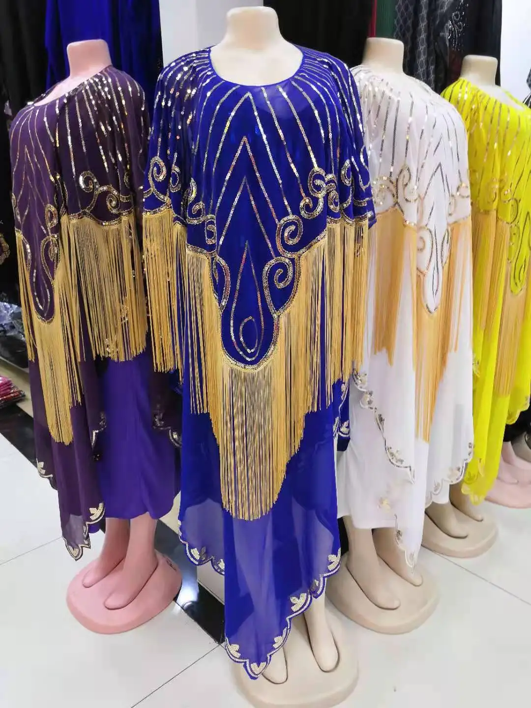 

New African Women's Dashiki Fashion Abaya Stylish KWA Chiffon Batwing Sleeve Sequin Tassels Loose Versatile Dress Free Size
