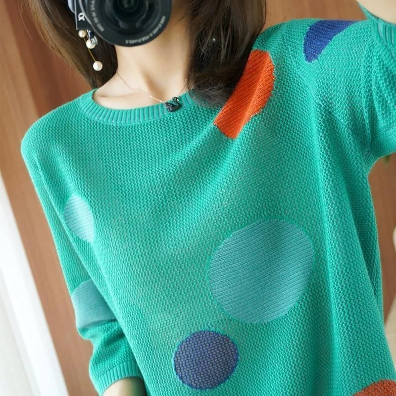 

Women's medium sleeve knitted sweater, loose knit top, leisure, spring, 2021