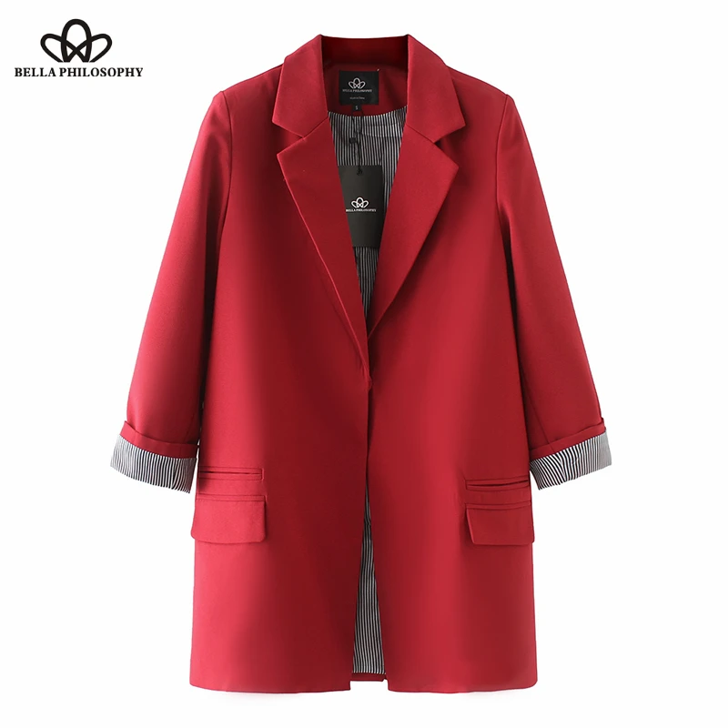 Bella philosophy осень зима женский длинный рукав повседневный Блейзер Дамская верхняя одежда размера плюс однобортный длинный Блейзер Куртка