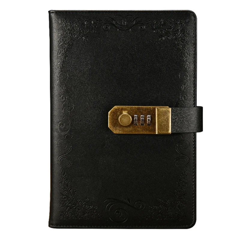 

Black Diary with Lock Notebook A5 Vintage Lockable Paper PU Leather Note Book Traveler Journal Weekly Planner School Stationery
