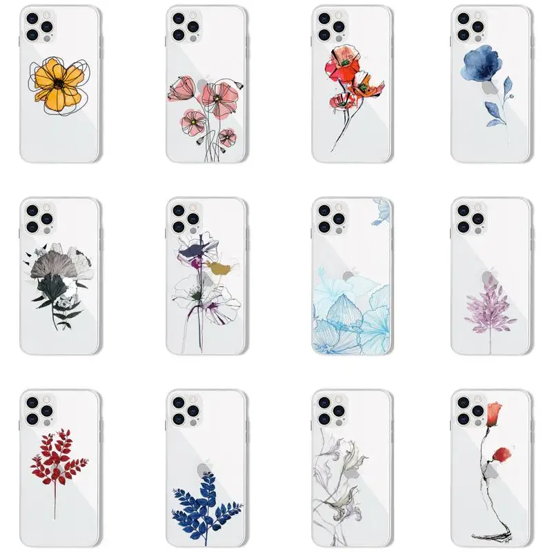 

Color flower art Phone Case For iPhone 13 12 11 8 7 Pro Max Plus X XS XR MINI transparent clear New