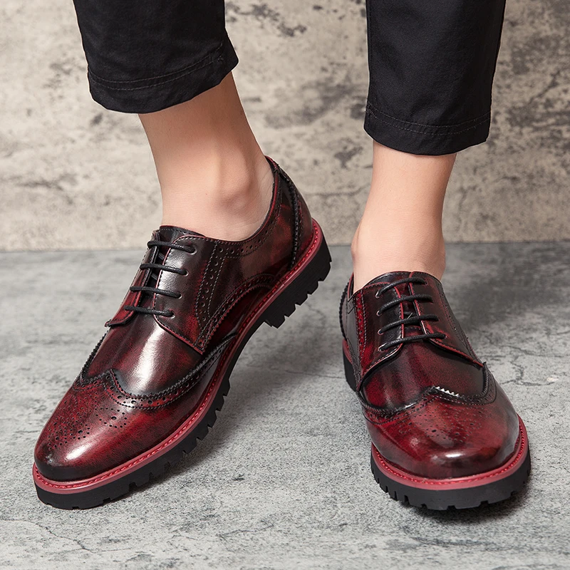 

Mens Dress Shoes Office Business Fashion Designed Male Brogue Shoes Mixed Color Lace Up PU Leather Non Slip Mens Wedding Shoes