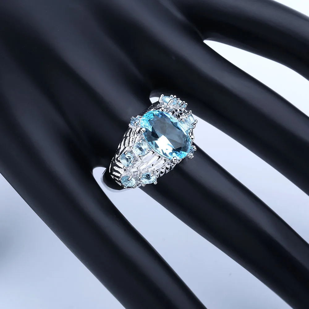 Модное роскошное кольцо из чистого голубого кубического циркония с кристаллами