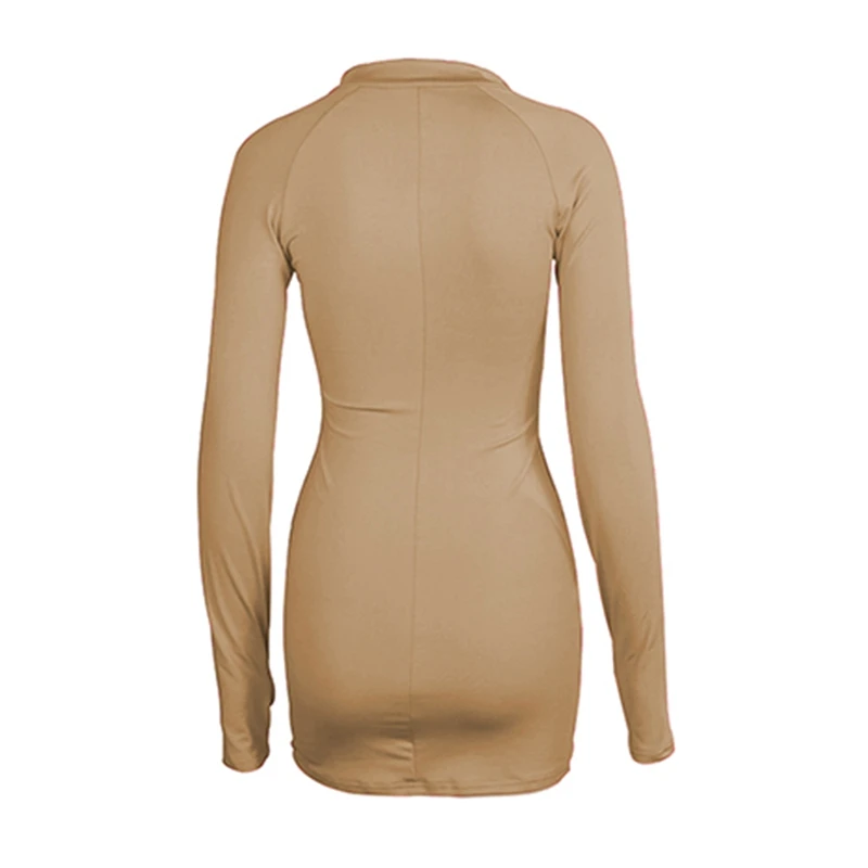 

Women's Sexy High-Necked Slim Long-Sleeved Zipper Casual Sports Bag Hip Dress