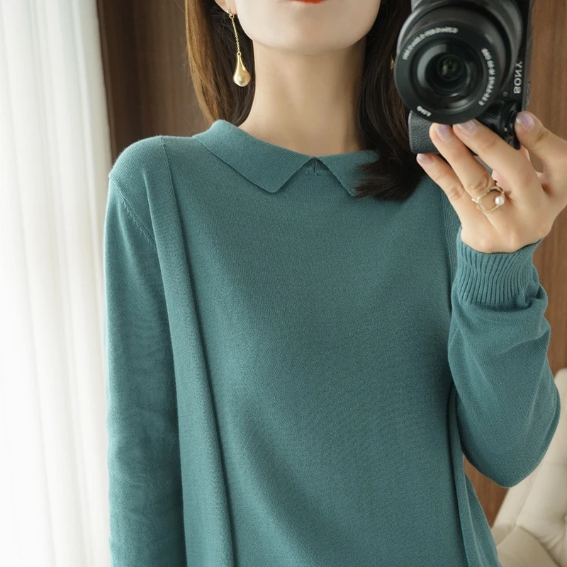 Sweater women's 100% cotton knit sweater plus size blouse casual oversize doll collar 2021 spring and autumn new