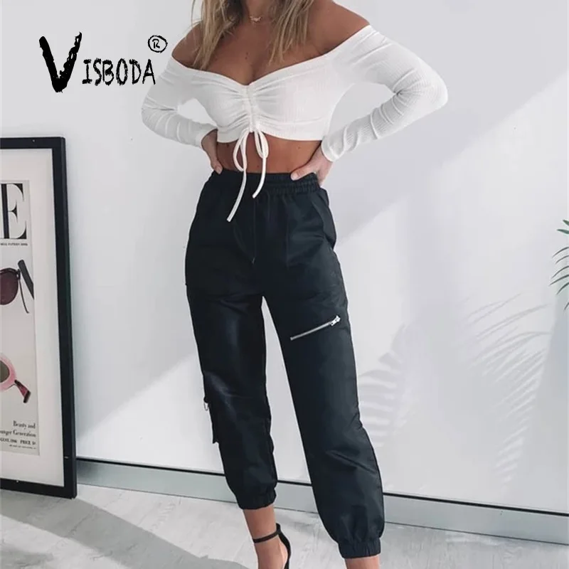 Женские повседневные свободные шаровары модные брюки с карманами и высокой