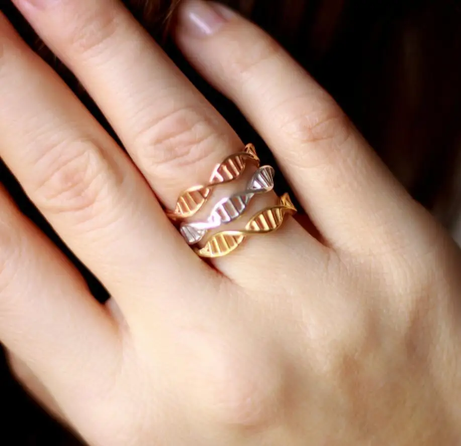 Модного серебристого цвета ДНК кольца для Для женщин двойной спирали Структура