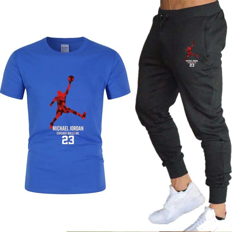 

2021 Fashion New Brand Men Summer High Quality Cotton Sports T-Shirt + Sports Shorts Set Jordan-23 Running Hip Hop Tracksuits
