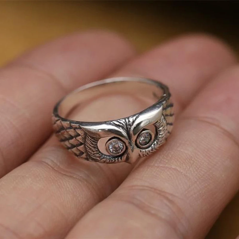 

2020 Vintage Boho Silver Color Owl Rings For Women Men Retro Statement Female Male Jewelry White Zircon Halloween Party Gifts