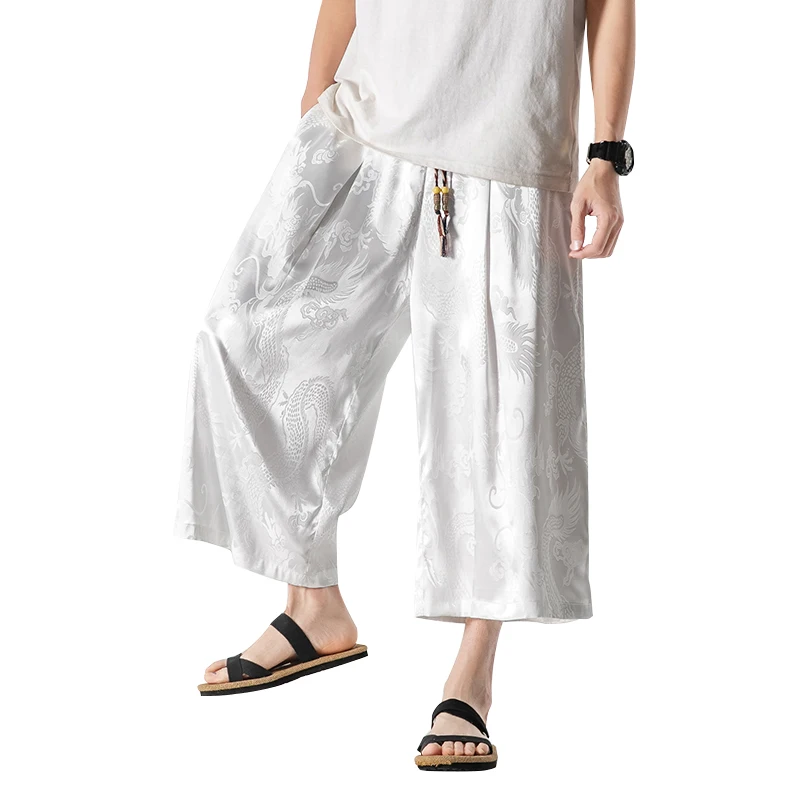 

2021 Men Chinese Style Draped Harem Pants Mens Traditional Wide Leg Pants Male Calf-Length Men Causal Baggy Pants Pants M-5XL