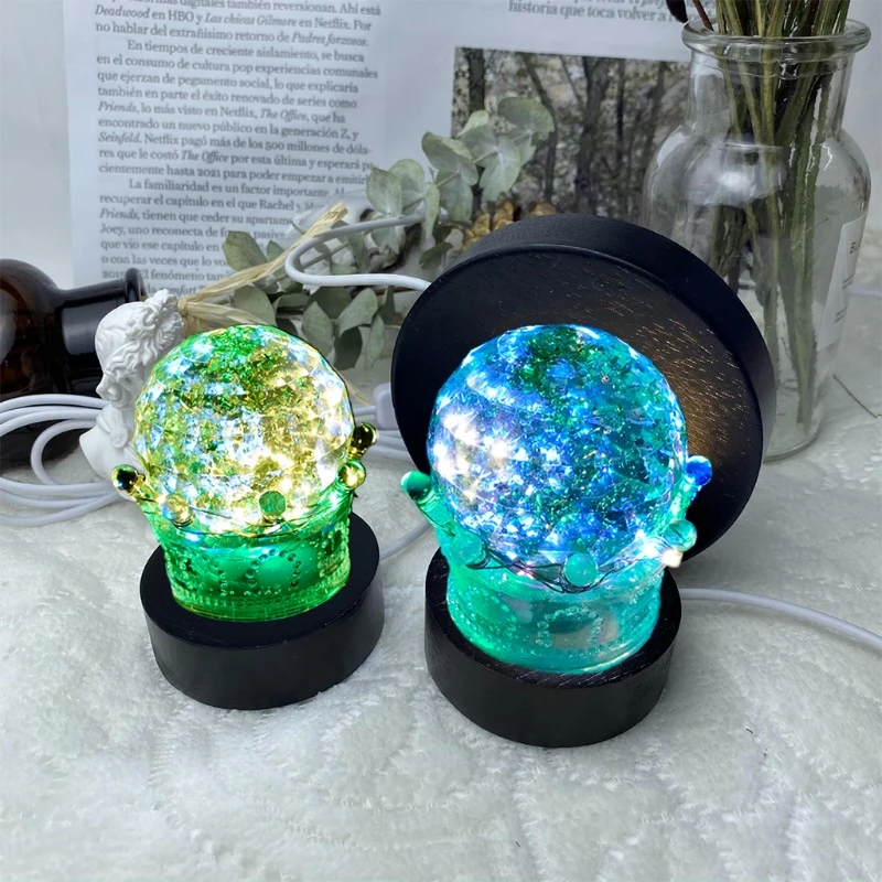 

Handmade Wooden LED Light Dispaly Base 3D Crystal Glass Resin Art Ornament Stand G5GC