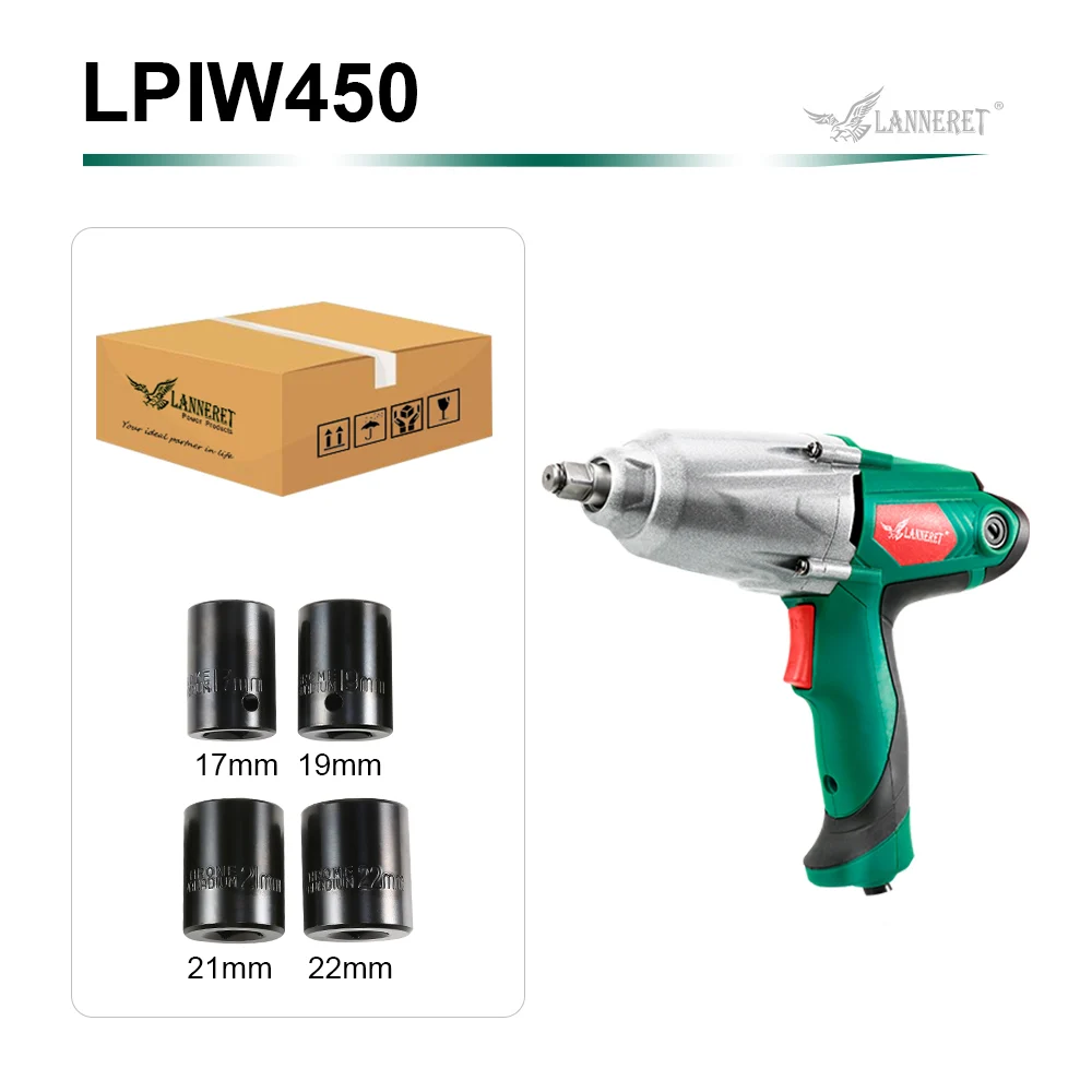 LPIW450 Color Box LANNERET ударный гайковерт максимальный крутящий момент 300-500Nm 1/2 дюймов разъем 450 Вт/950 Вт Электрический ключ меняющий шины электроинструмент - Цвет: LPIW450 Color Box