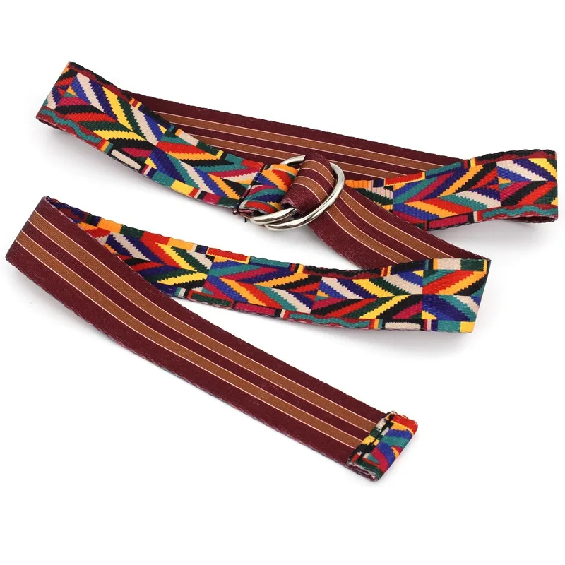 Женский холщовый ремень в стиле бохо с двусторонним принтом | Аксессуары для